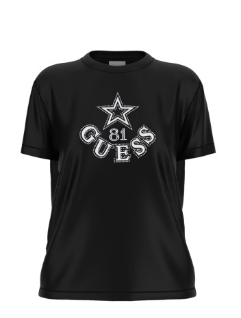 Guess - T-Shirt con logo strass - Donna - V6YI04K4268-JBLK